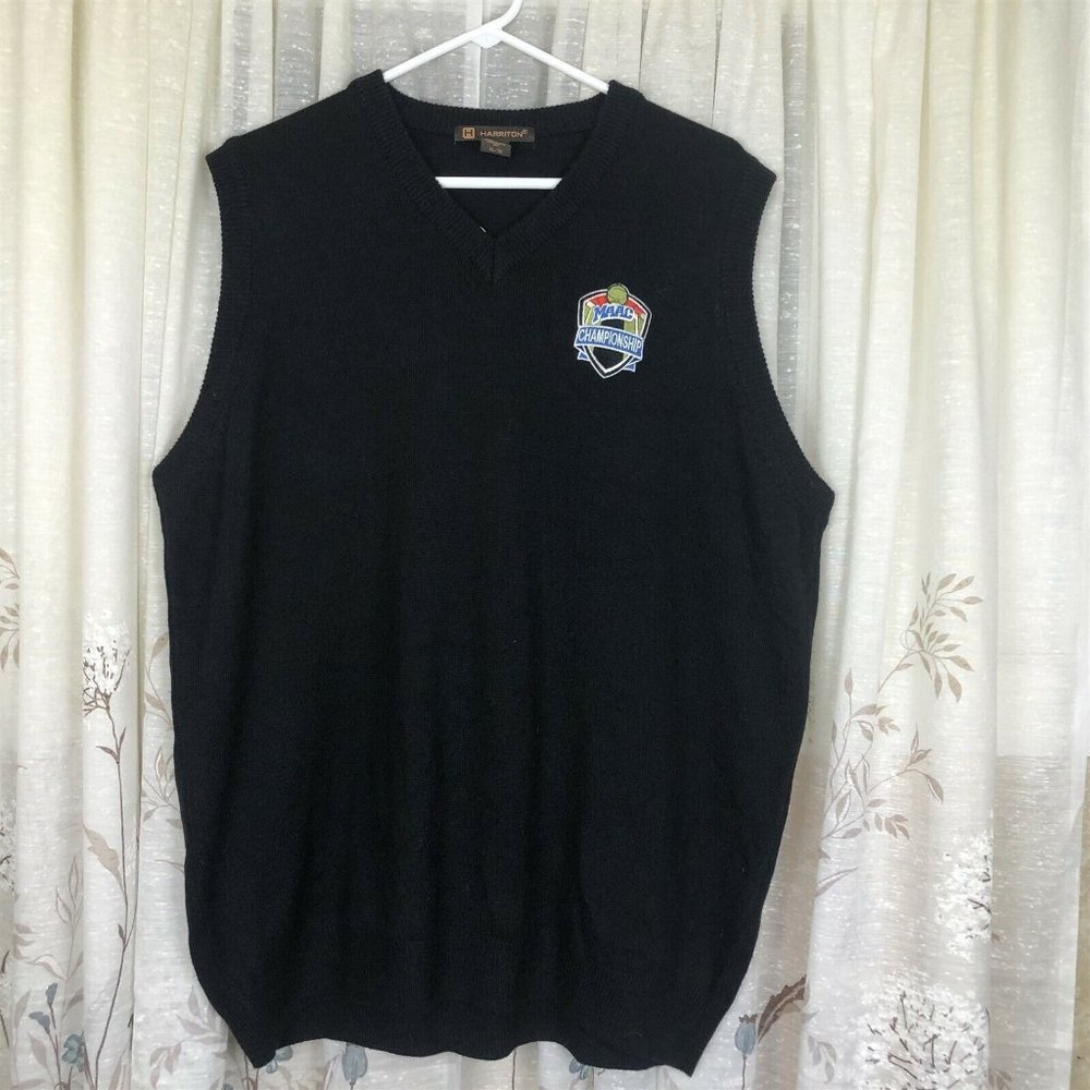 Harriton Mens Sweater Vest MAAC Basketball Championship Patch XL Black